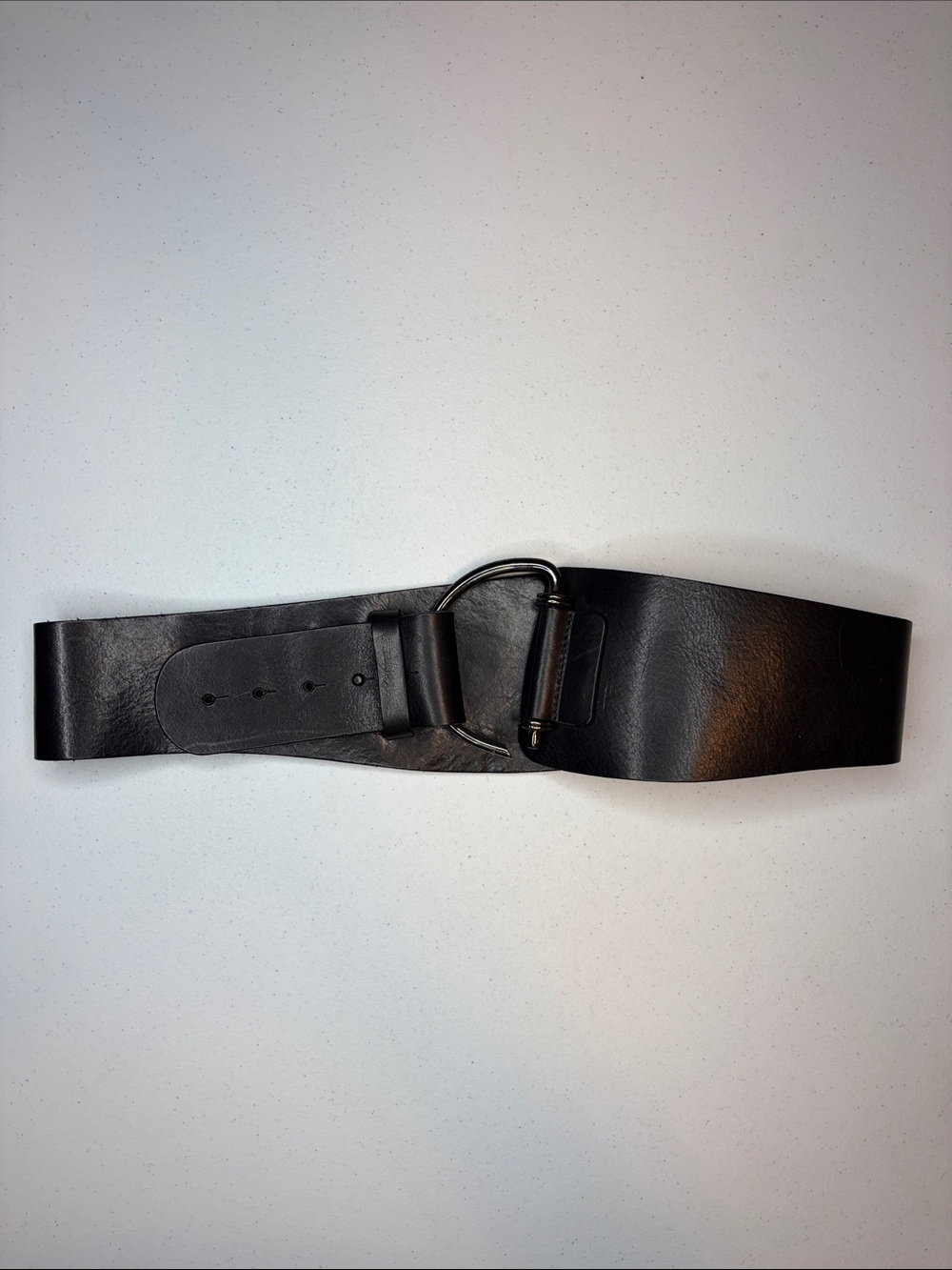NÖR Denmark Wide Black Leather Corset Waist Belt Elastic D-Ring